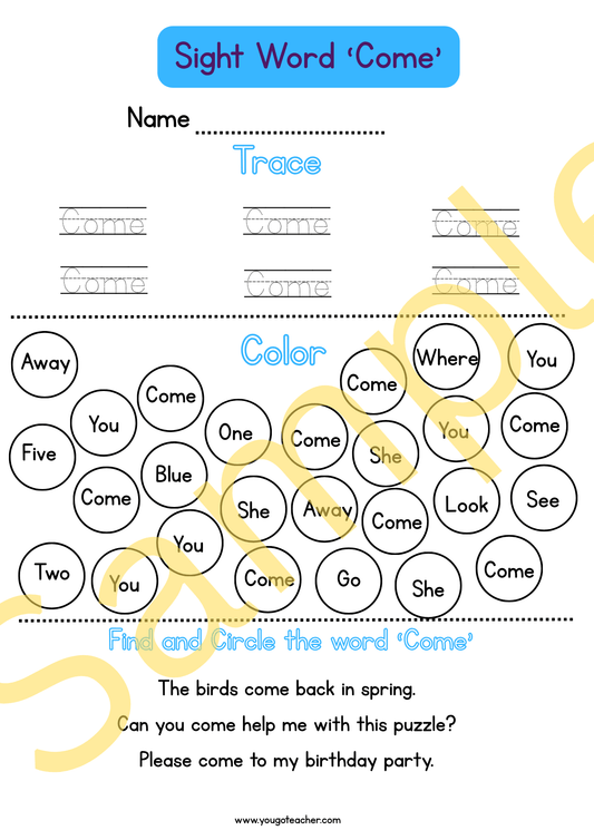 Phonics Worksheets: Kindergarten Sight Word Practice – 44 Printable Worksheets
