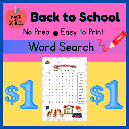 Back to School Word Search Printable