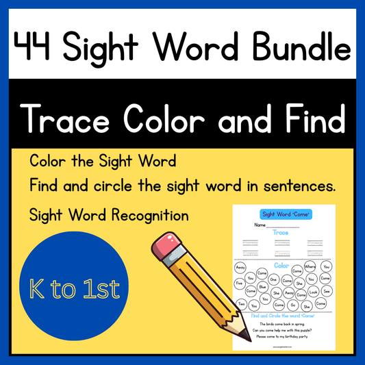 Phonics Worksheets: Kindergarten Sight Word Practice – 44 Printable Worksheets