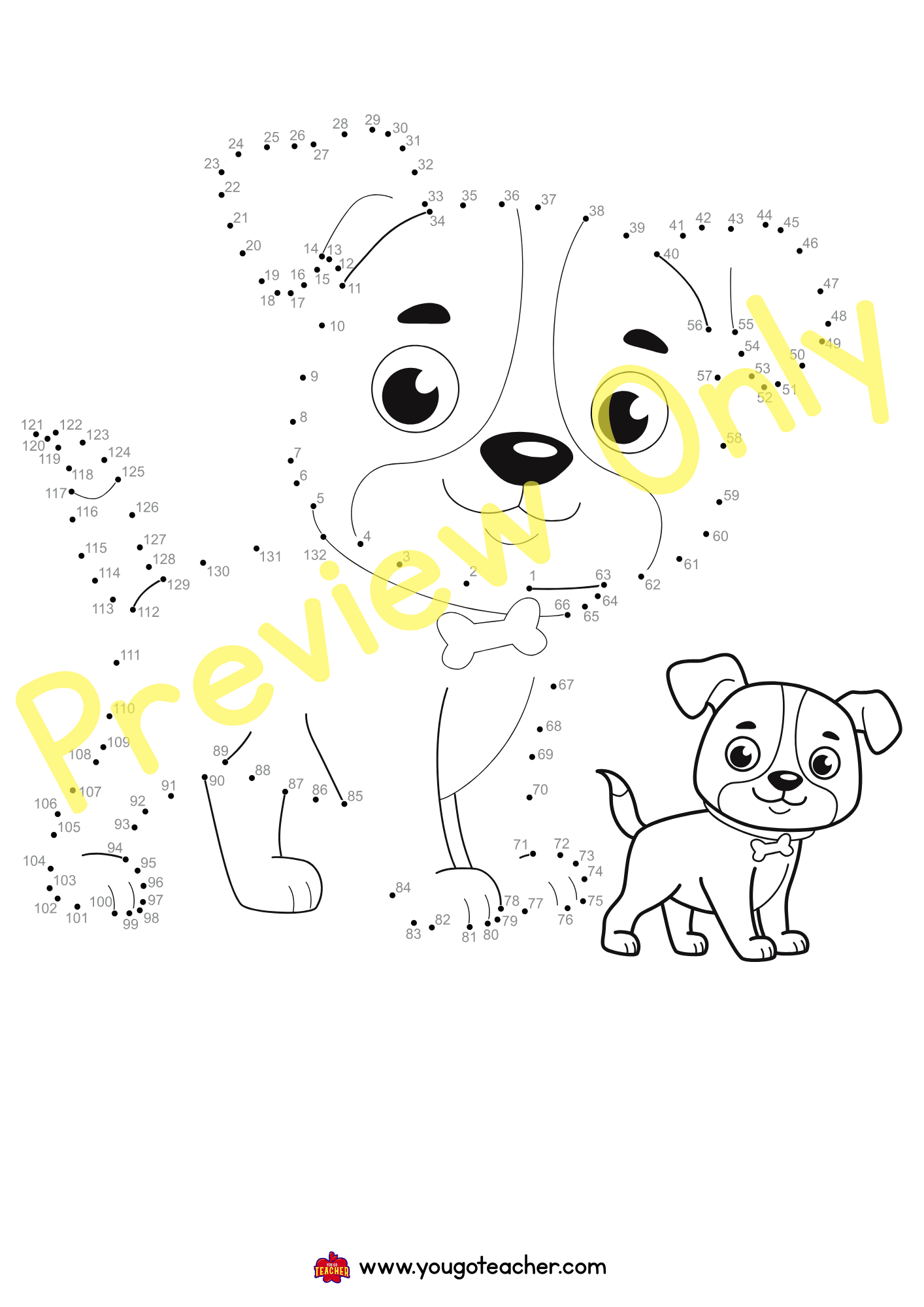 Puppy Connect the Dots Worksheet| Numbers 1-125 Printable Activity| Math