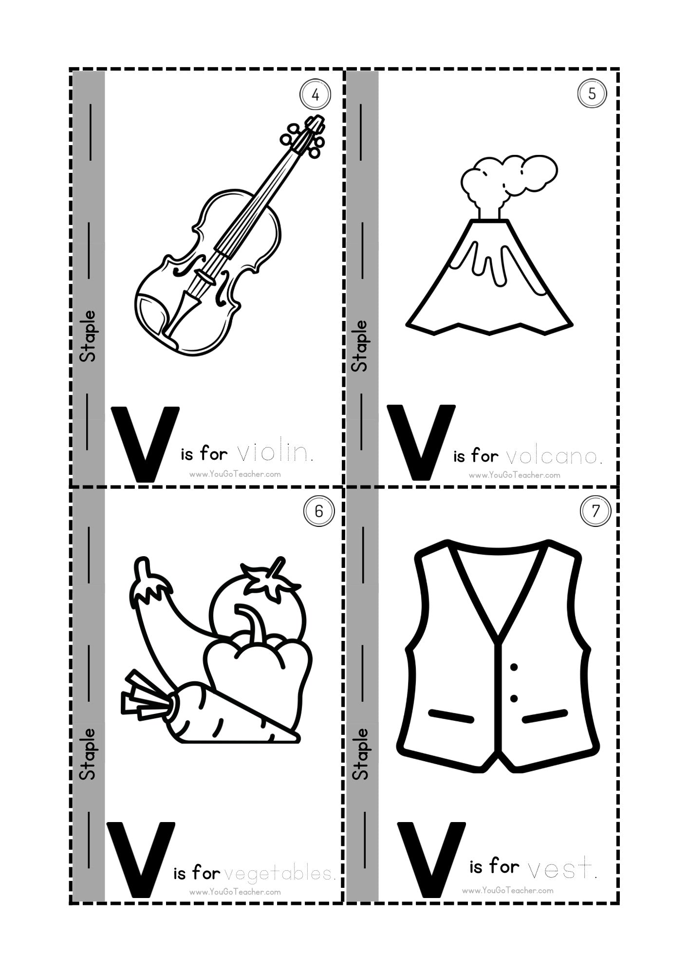 Phonics Worksheets Trace Letter ‘V’ Booklet