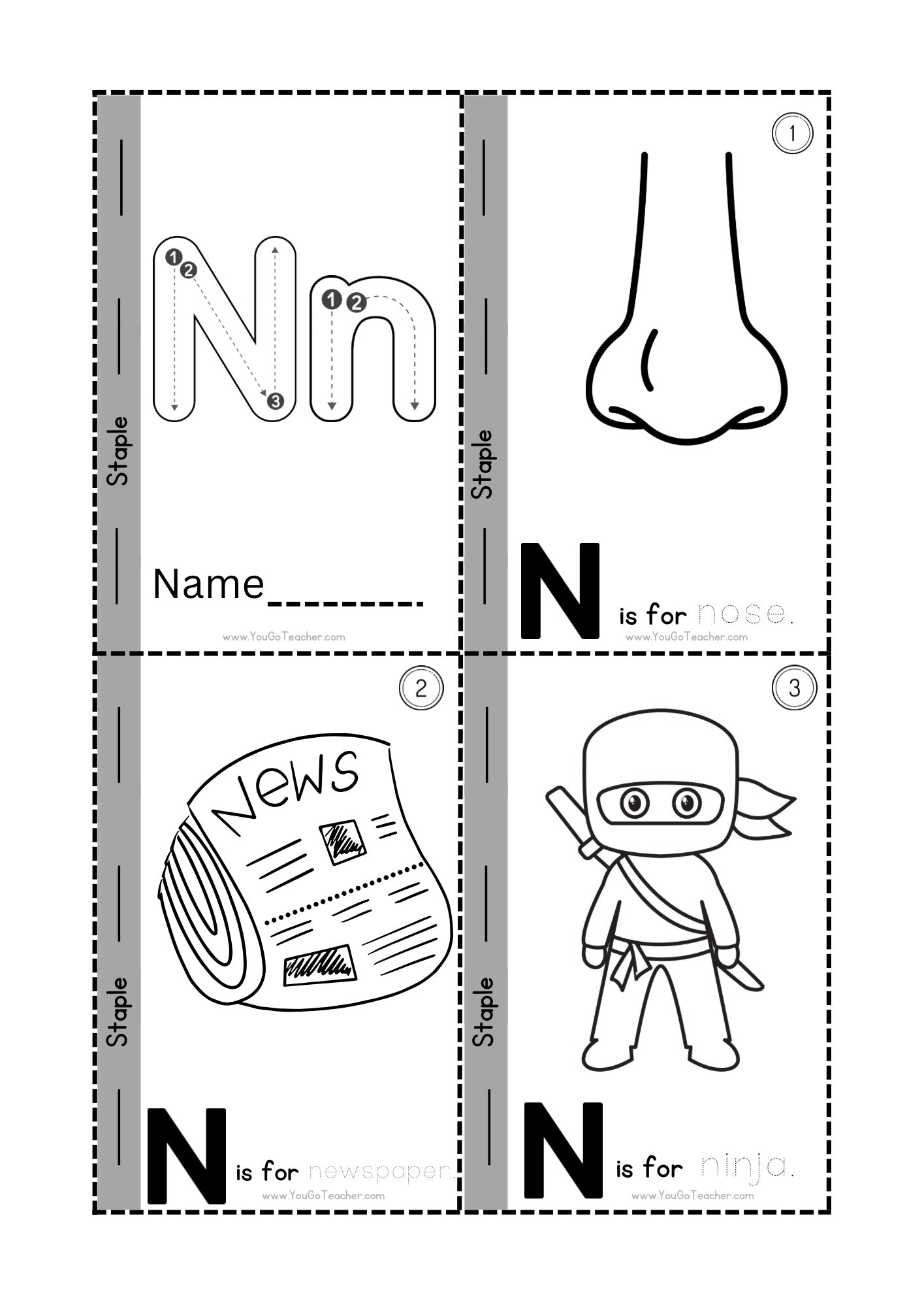 Phonics Worksheets: Trace Letter ‘N’ Booklet