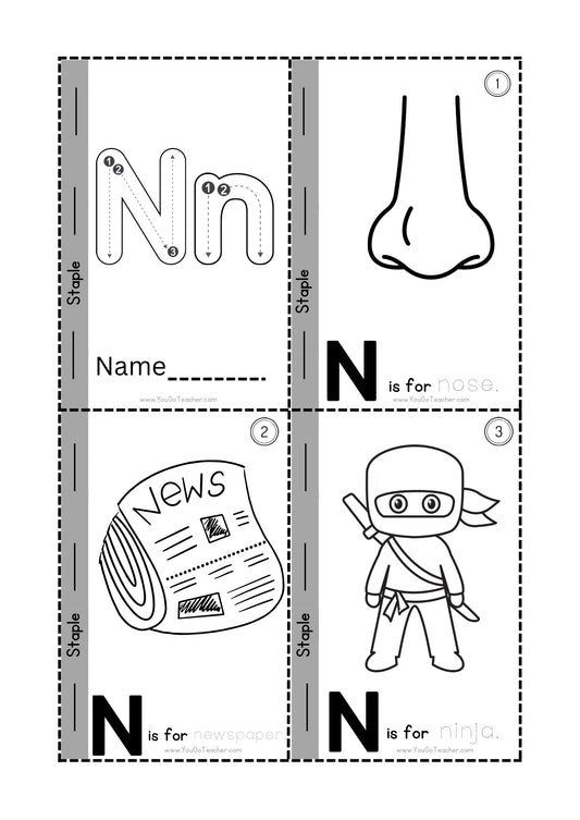 Phonics Worksheets: Trace Letter ‘N’ Booklet