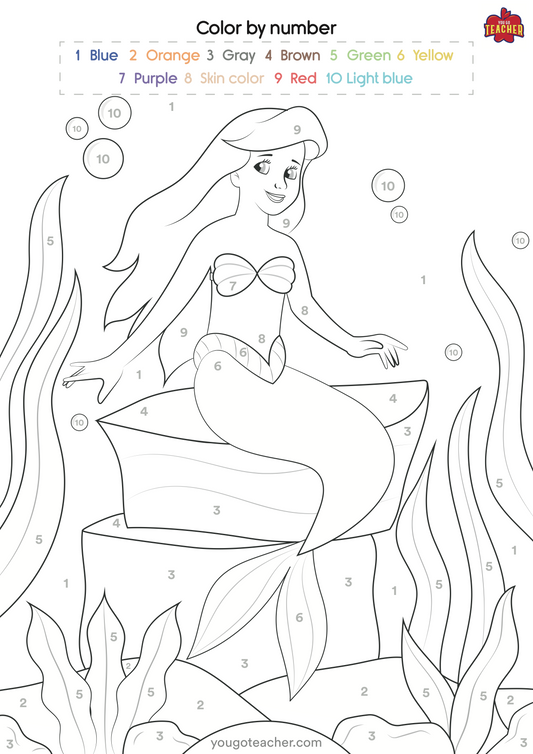Disney Princesses Color by Number Worksheets