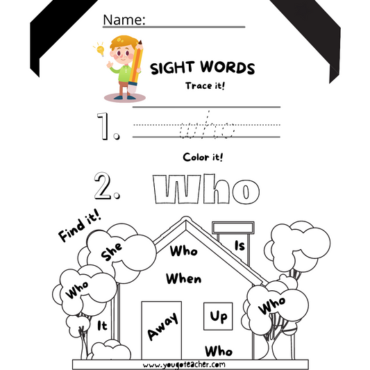 Phonics Worksheets: Question Sight Words! Trace, Color, and Circle!