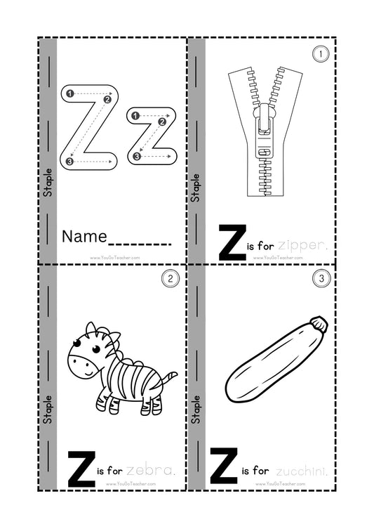 Phonics Worksheets Trace Letter ‘Z’ Booklet