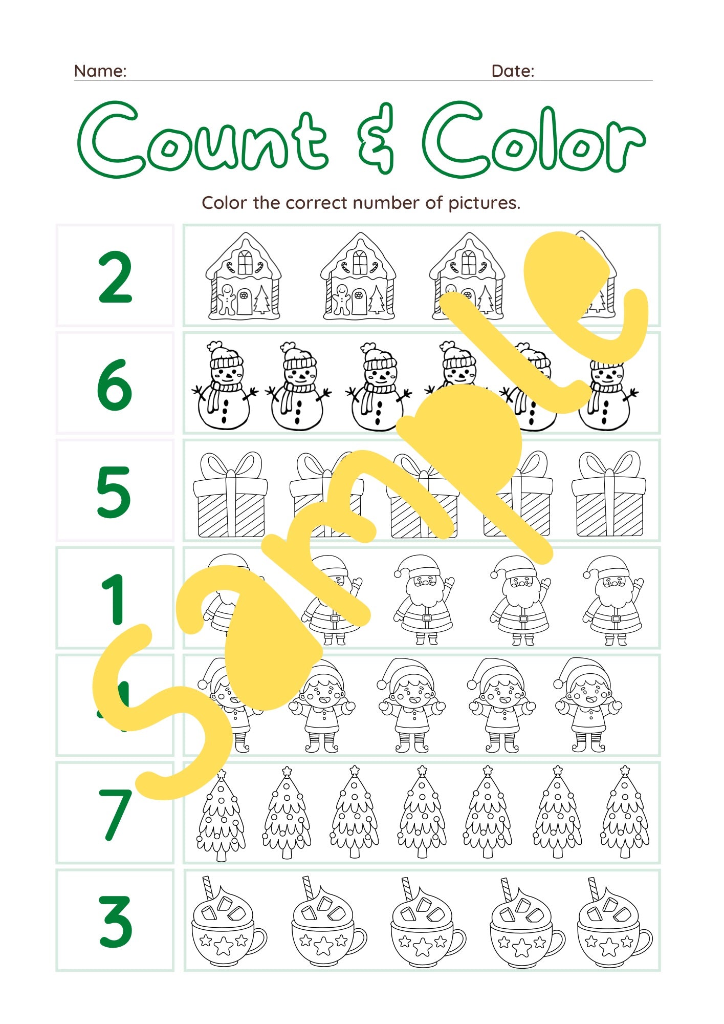 Seasonal Worksheets: Christmas Count and Color