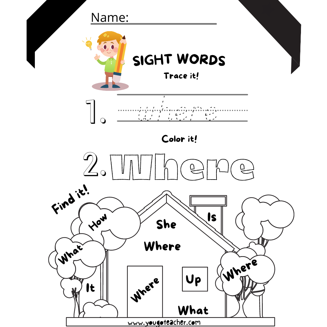 Phonics Worksheets: Question Sight Words! Trace, Color, and Circle!