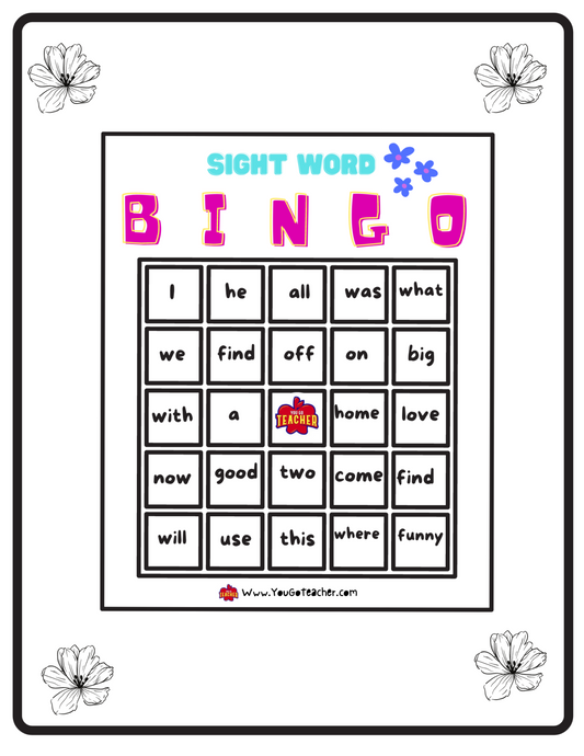 Sight Word Bingo Game for Children