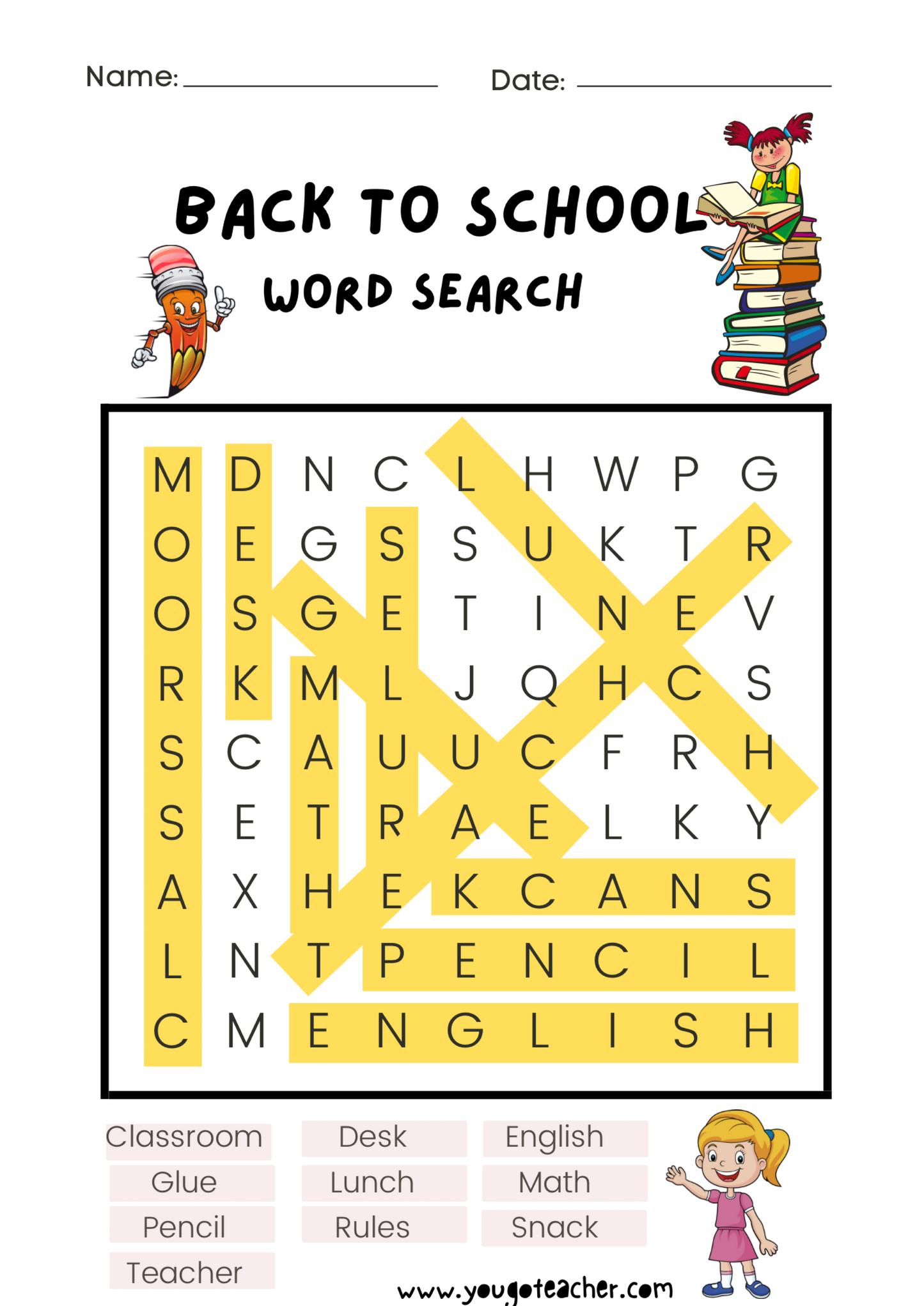 Back to School Word Search Puzzle
