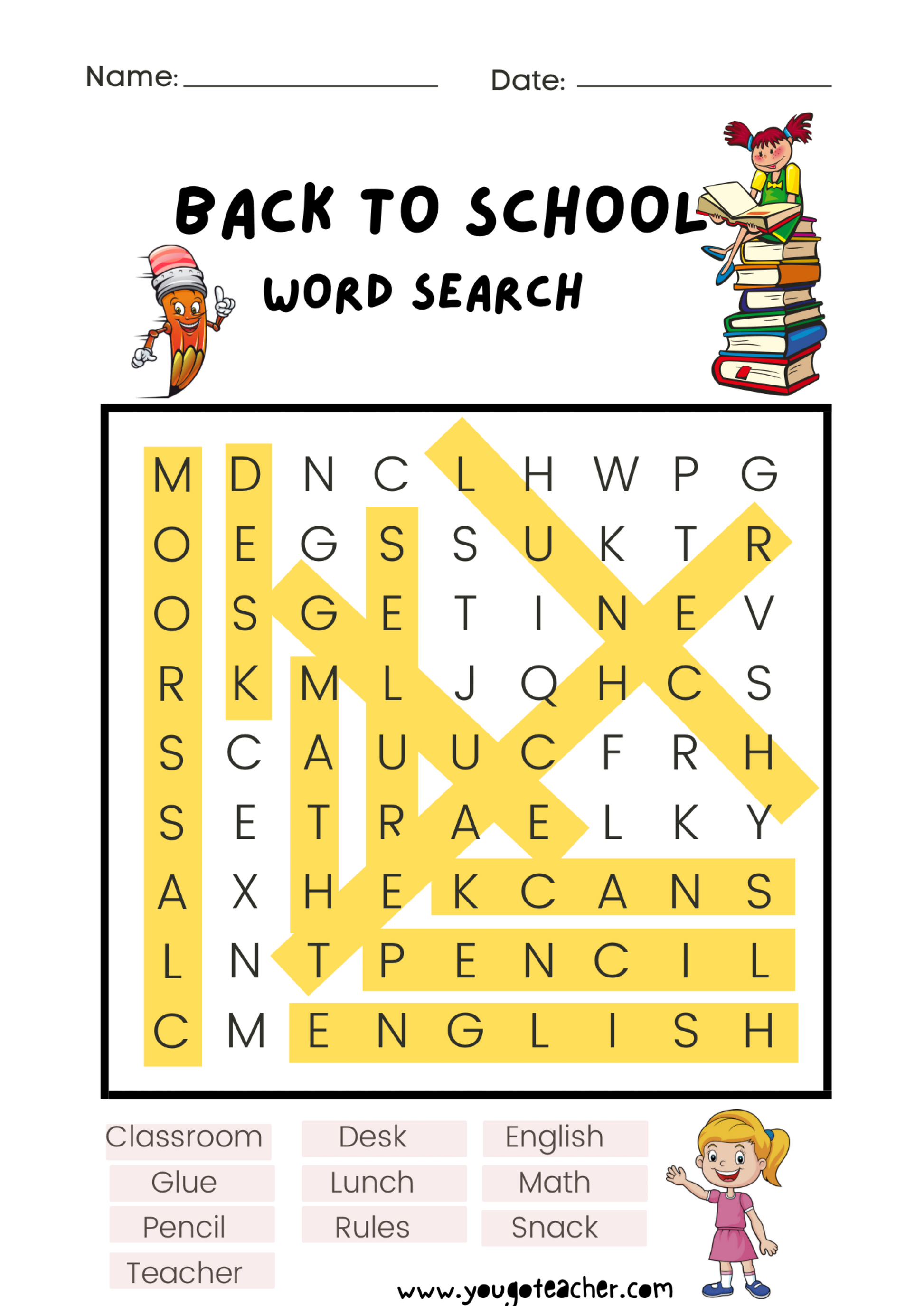 Back to School Word Search Puzzle