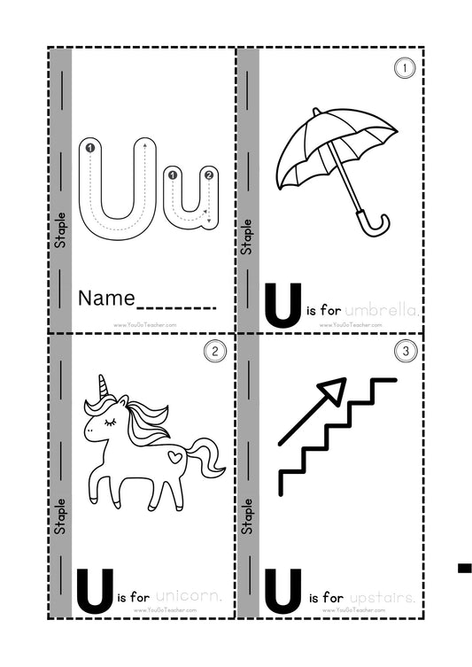 Phonics Worksheets Trace Letter ‘U’ Booklet