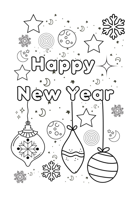 Seasonal Worksheets: Christmas: Happy New Year Coloring Page