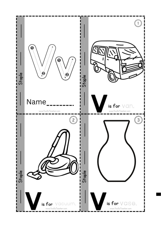 Phonics Worksheets Trace Letter ‘V’ Booklet