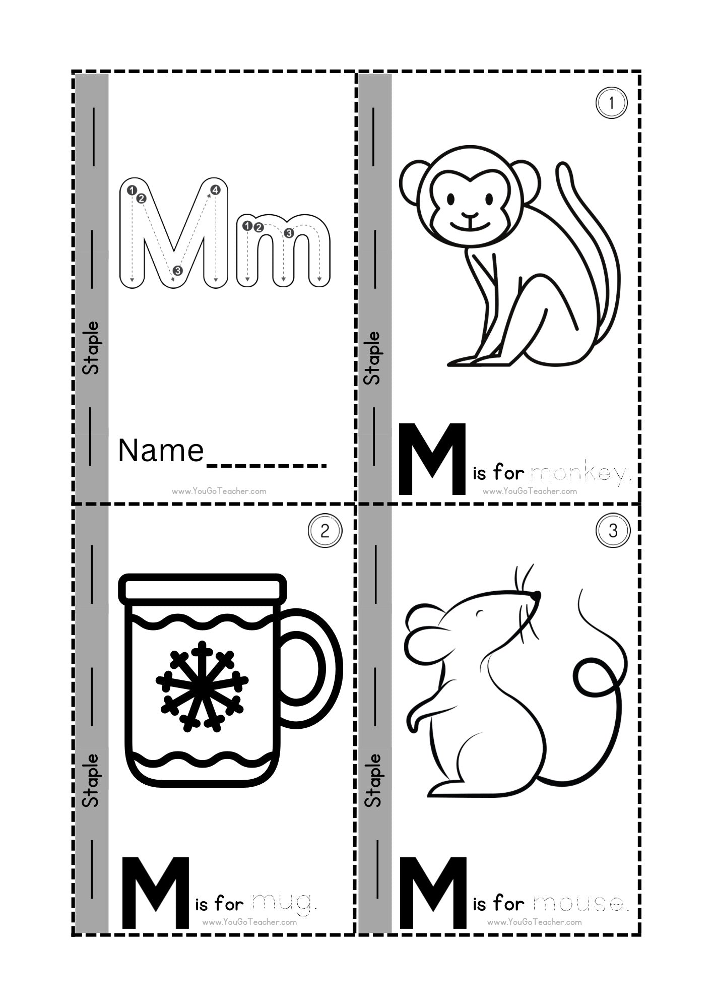 Phonics Worksheets: Trace Letter ‘M’ Booklet