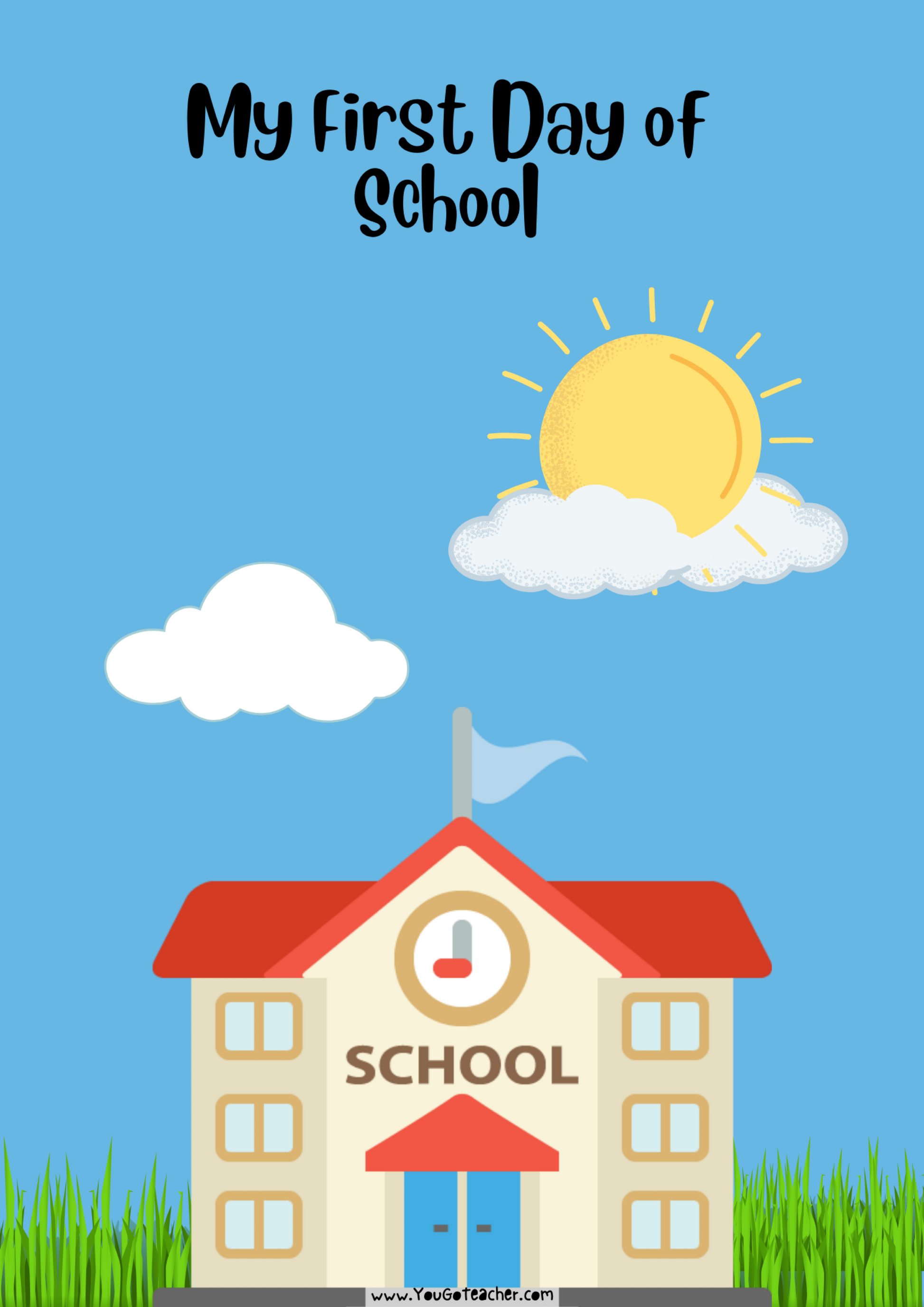 First Day at School Tracing and Coloring Pages
