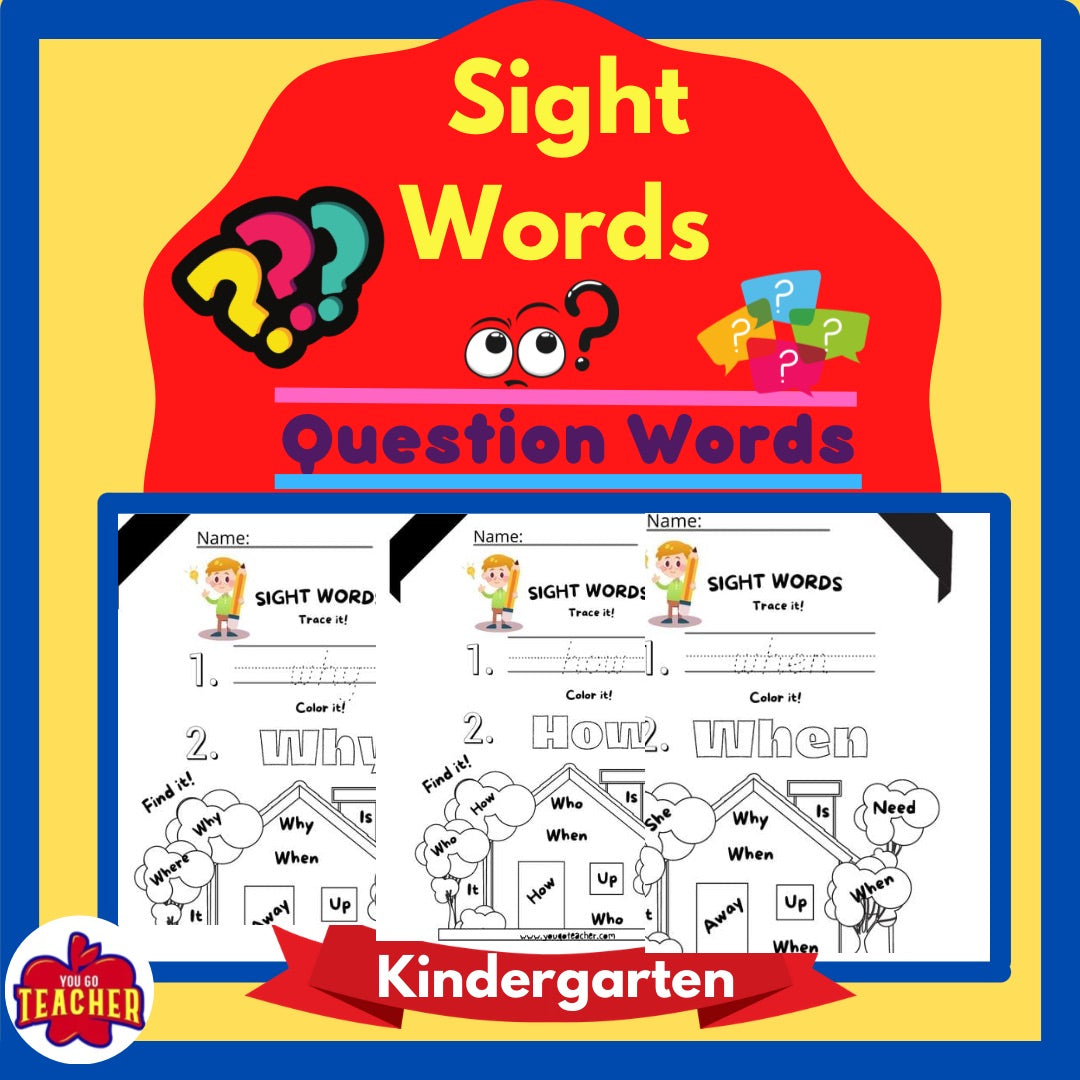 Phonics Worksheets: Question Sight Words! Trace, Color, and Circle!