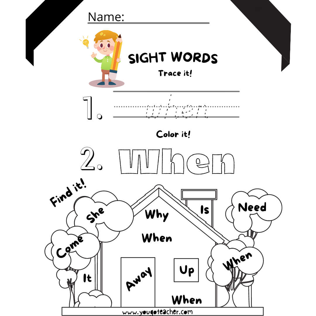Phonics Worksheets: Question Sight Words! Trace, Color, and Circle!