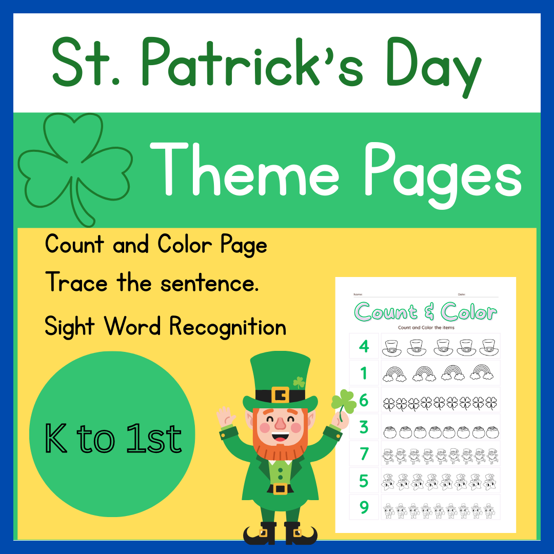 St. Patrick's Day Worksheets for Kindergarten| Printable Math and Literacy Activities| Preschool Learning Pack