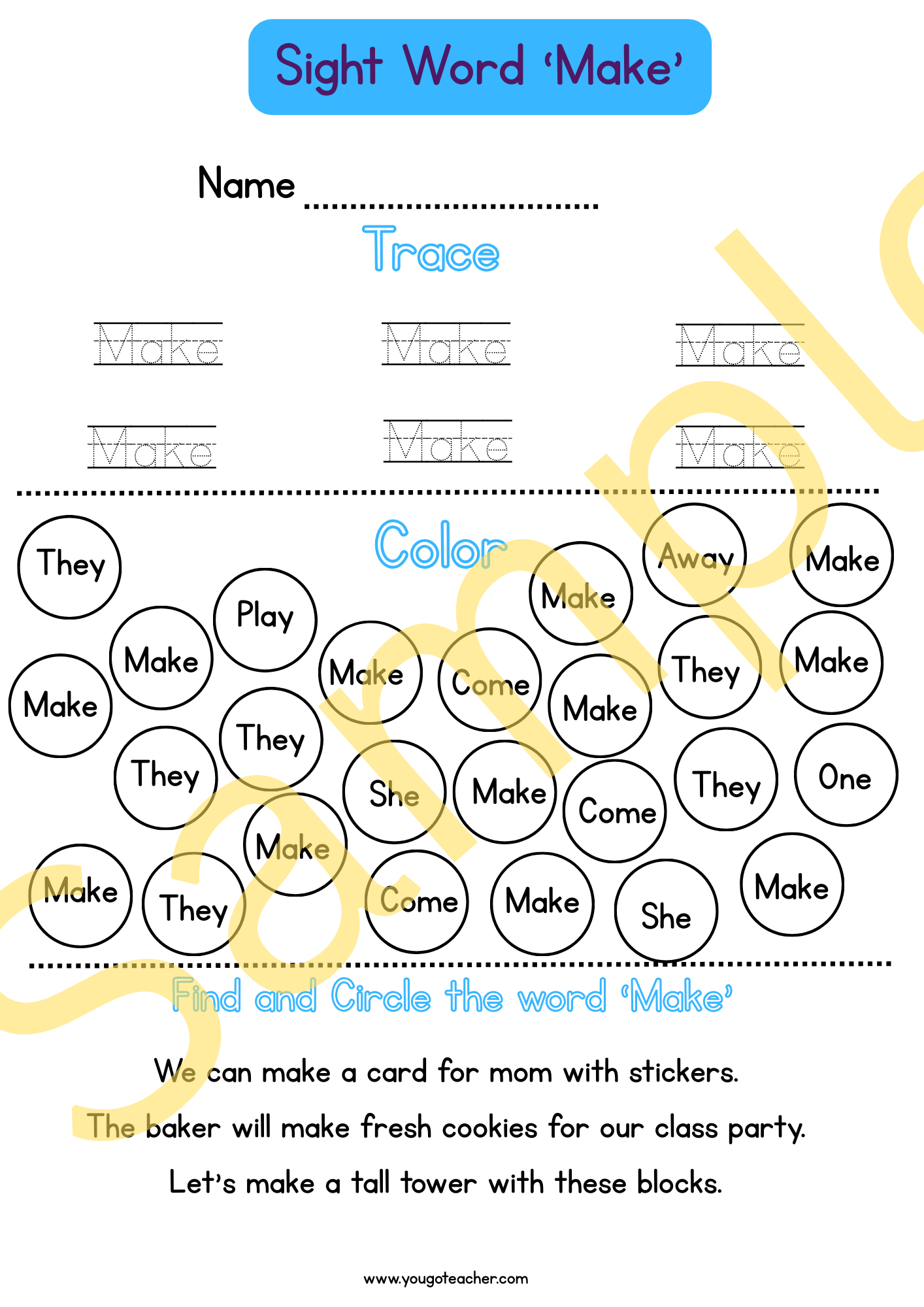 Phonics Worksheets: Kindergarten Sight Word Practice – 44 Printable Worksheets