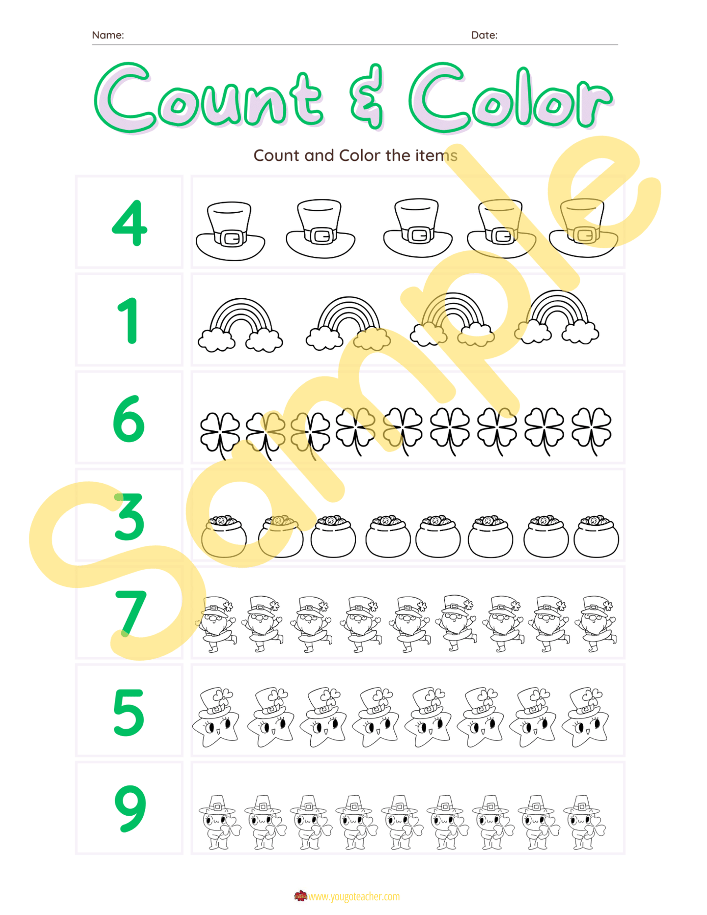 St. Patrick's Day Coloring Pages Bundle] Lucky Shamrocks, Pot of Gold & Leprechaun Hat Activities