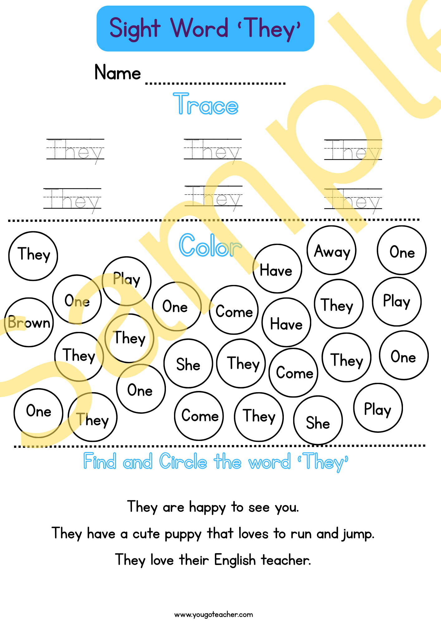 Phonics Worksheets: Kindergarten Sight Word Practice – 44 Printable Worksheets