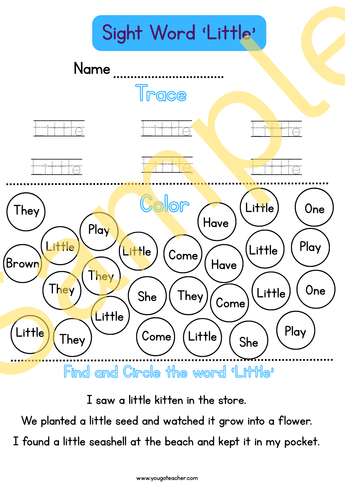 Phonics Worksheets: Kindergarten Sight Word Practice – 44 Printable Worksheets