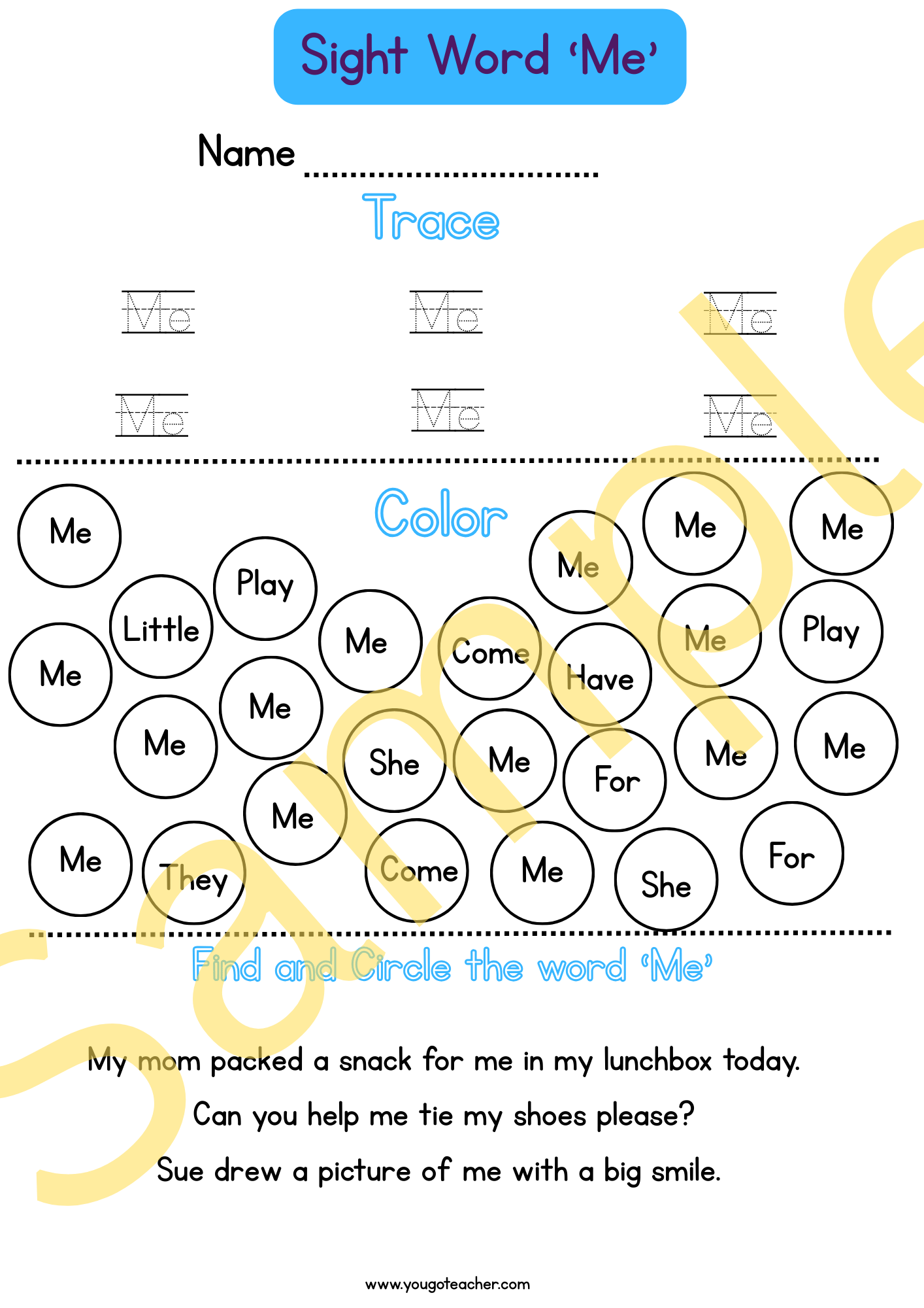Phonics Worksheets: Kindergarten Sight Word Practice – 44 Printable Worksheets