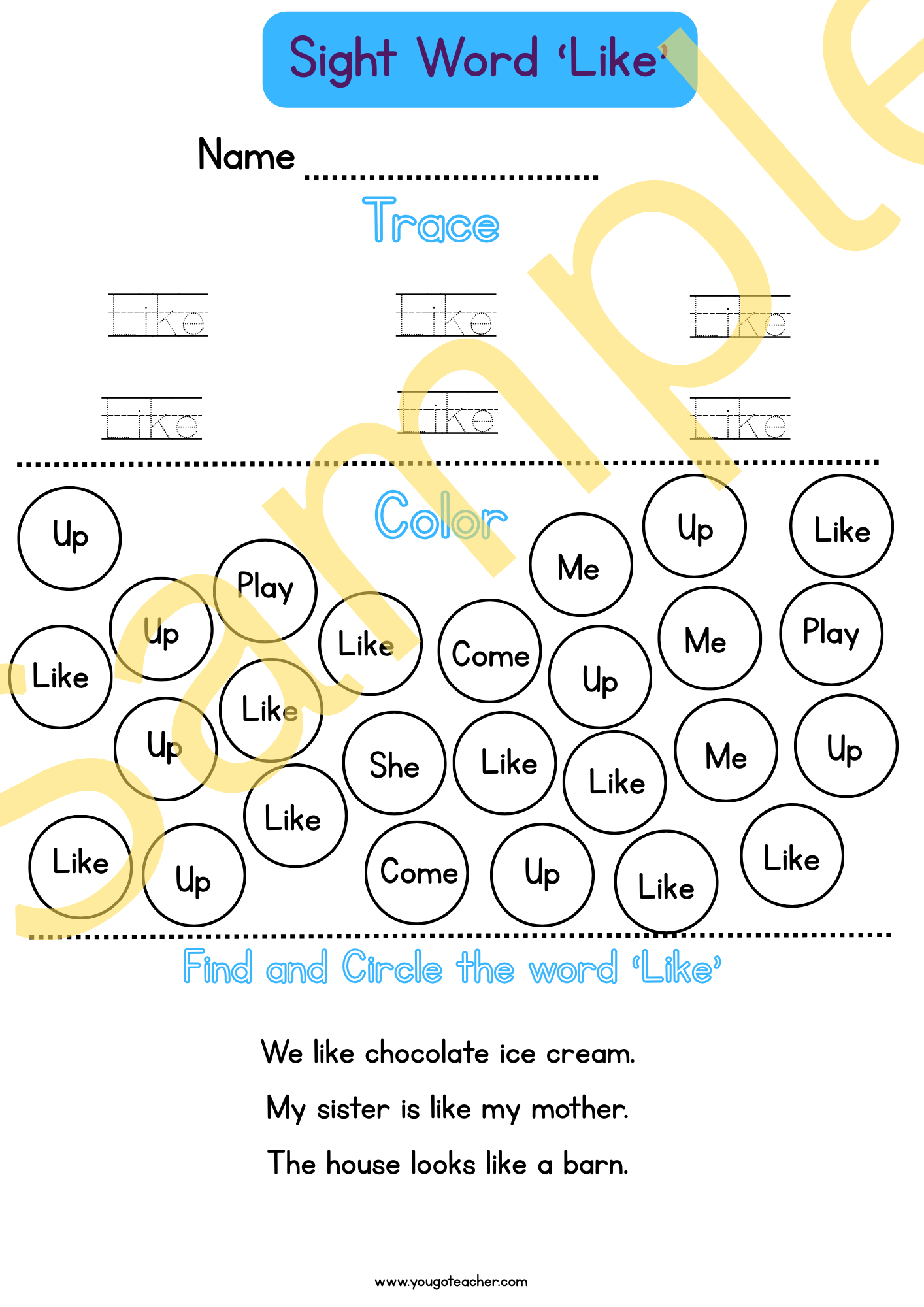 Phonics Worksheets: Kindergarten Sight Word Practice – 44 Printable Worksheets