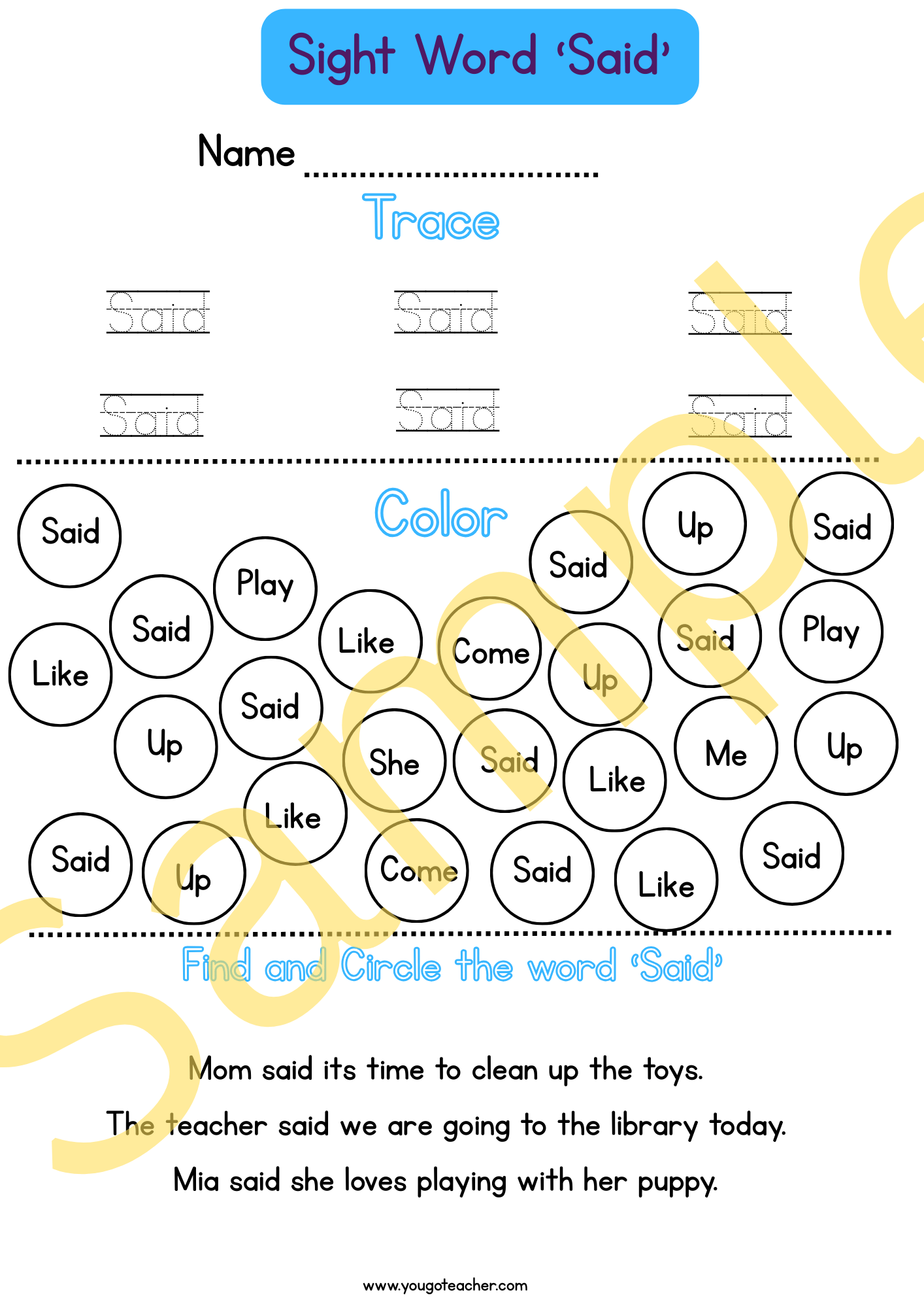Phonics Worksheets: Kindergarten Sight Word Practice – 44 Printable Worksheets