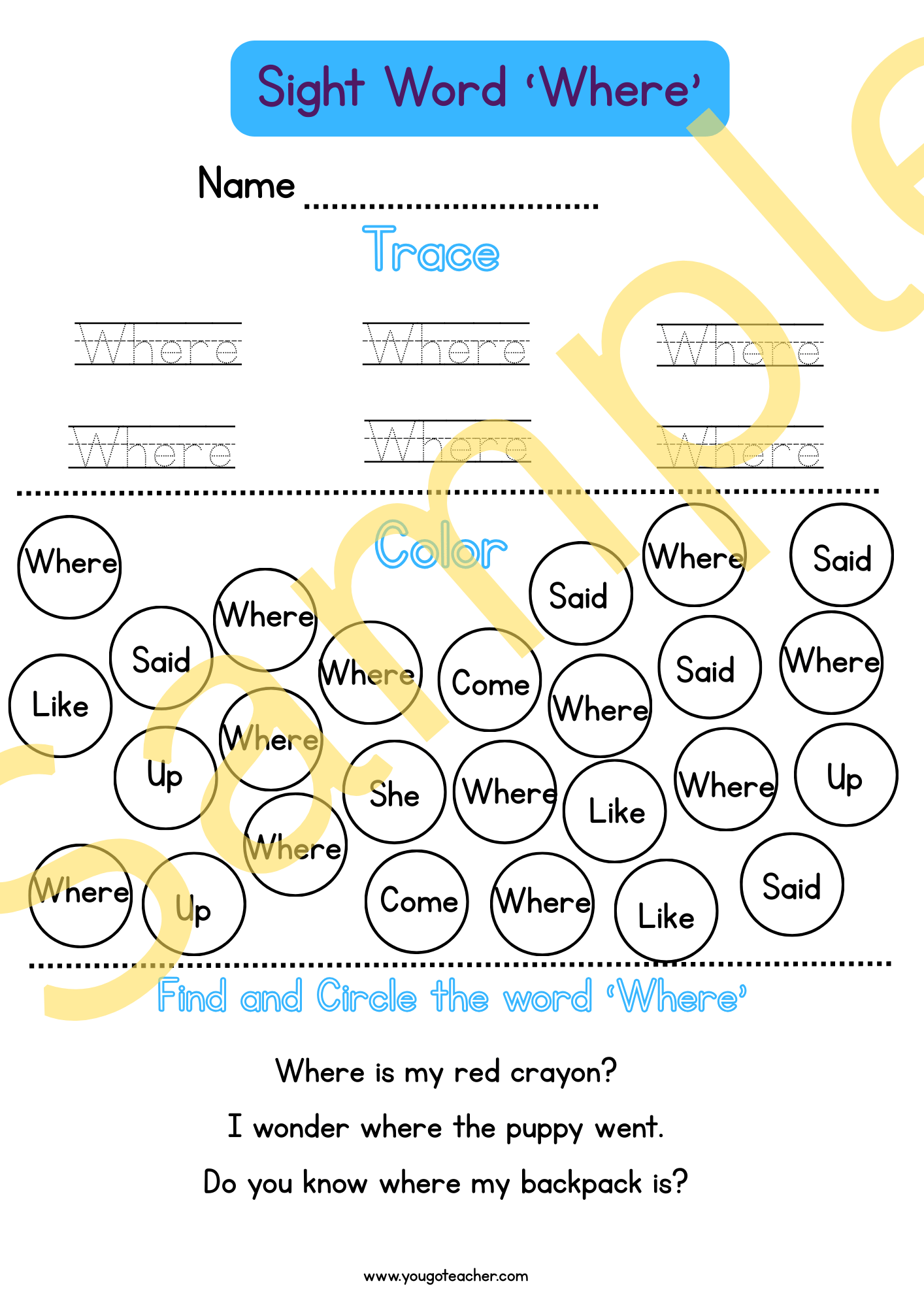 Phonics Worksheets: Kindergarten Sight Word Practice – 44 Printable Worksheets