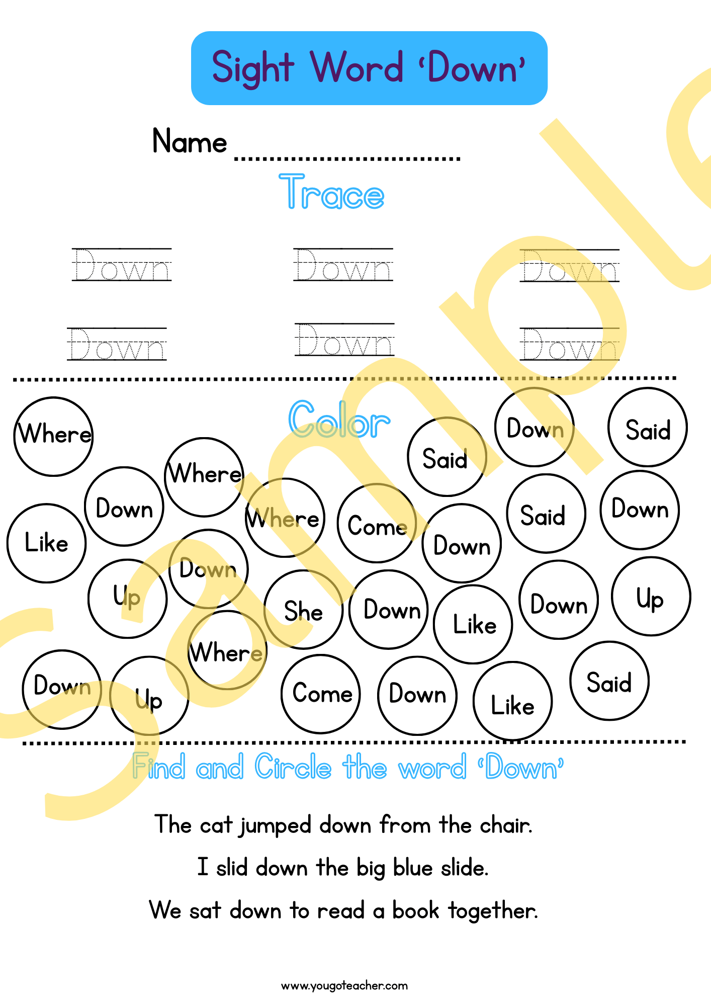 Phonics Worksheets: Kindergarten Sight Word Practice – 44 Printable Worksheets