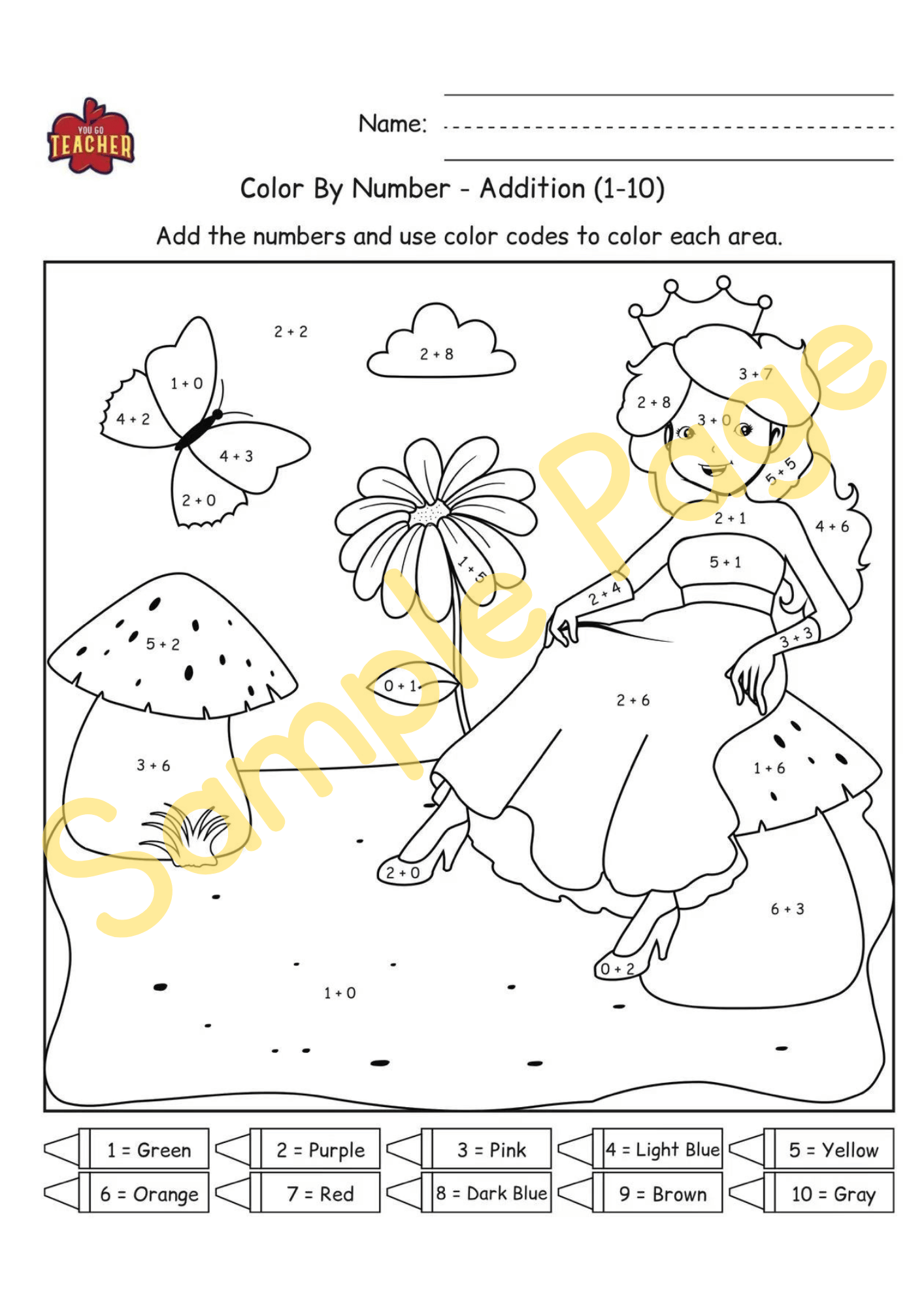 Math| Color by Number-Princesses Addition Resource [6 pages] Answer Sheet Included