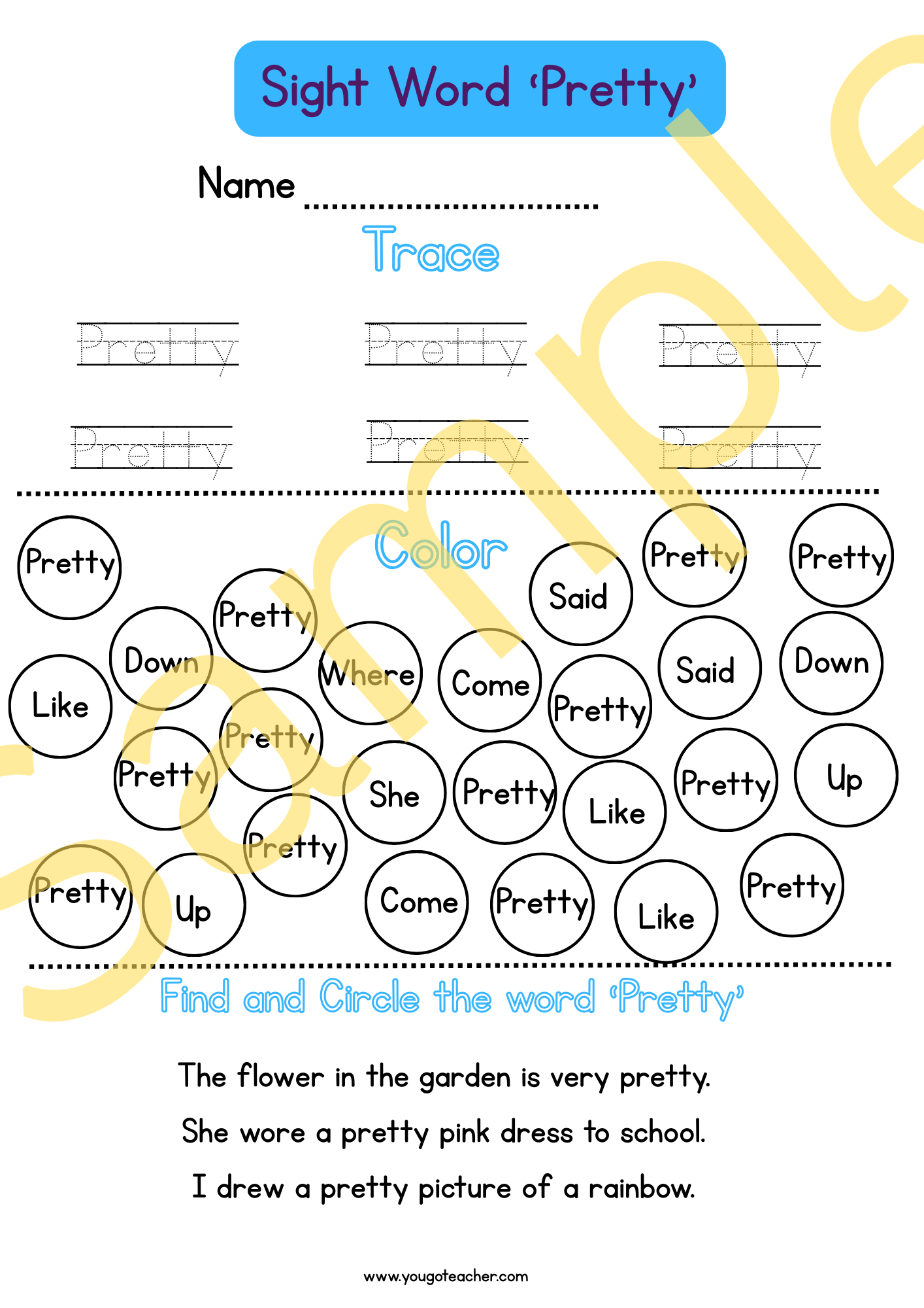 Phonics Worksheets: Kindergarten Sight Word Practice – 44 Printable Worksheets