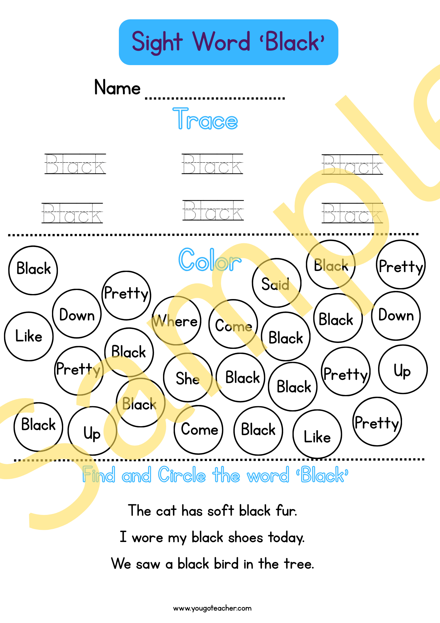 Phonics Worksheets: Kindergarten Sight Word Practice – 44 Printable Worksheets