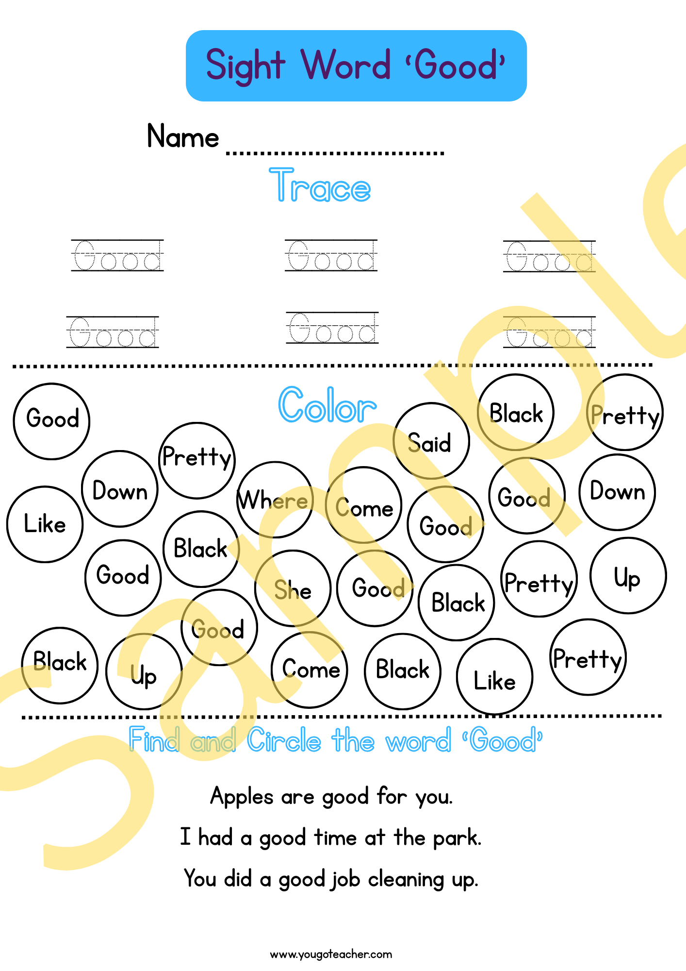 Phonics Worksheets: Kindergarten Sight Word Practice – 44 Printable Worksheets