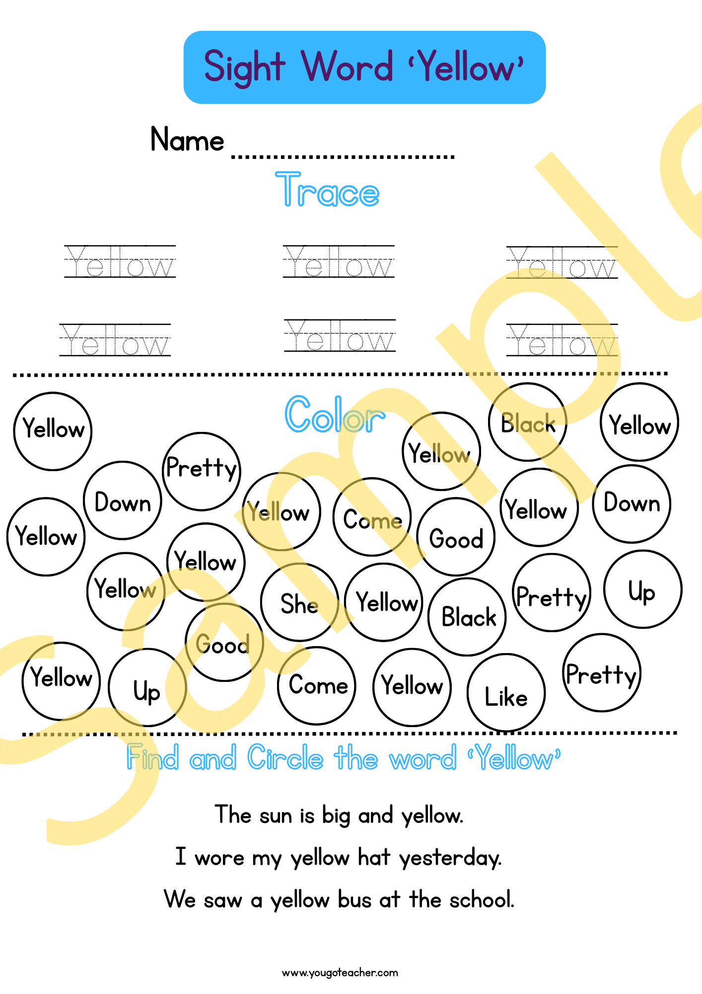 Phonics Worksheets: Kindergarten Sight Word Practice – 44 Printable Worksheets