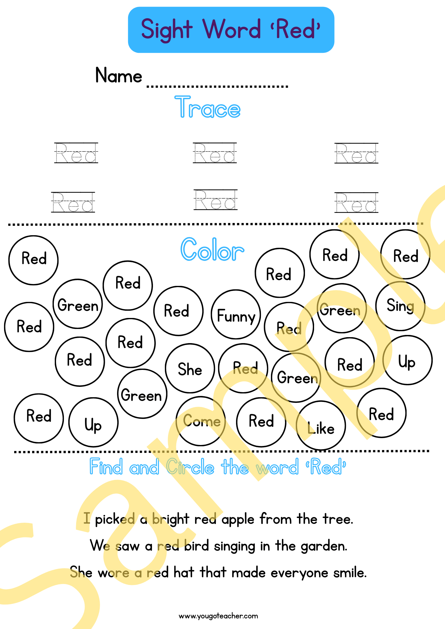 Phonics Worksheets: Kindergarten Sight Word Practice – 44 Printable Worksheets