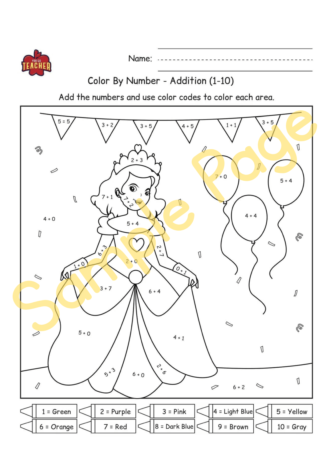 Math| Color by Number-Princesses Addition Resource [6 pages] Answer Sheet Included