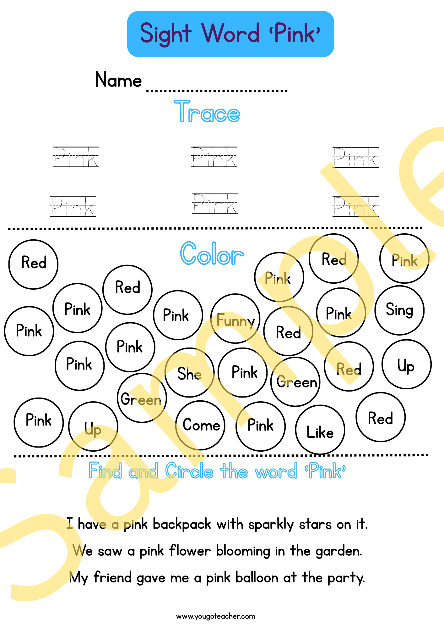 Phonics Worksheets: Kindergarten Sight Word Practice – 44 Printable Worksheets