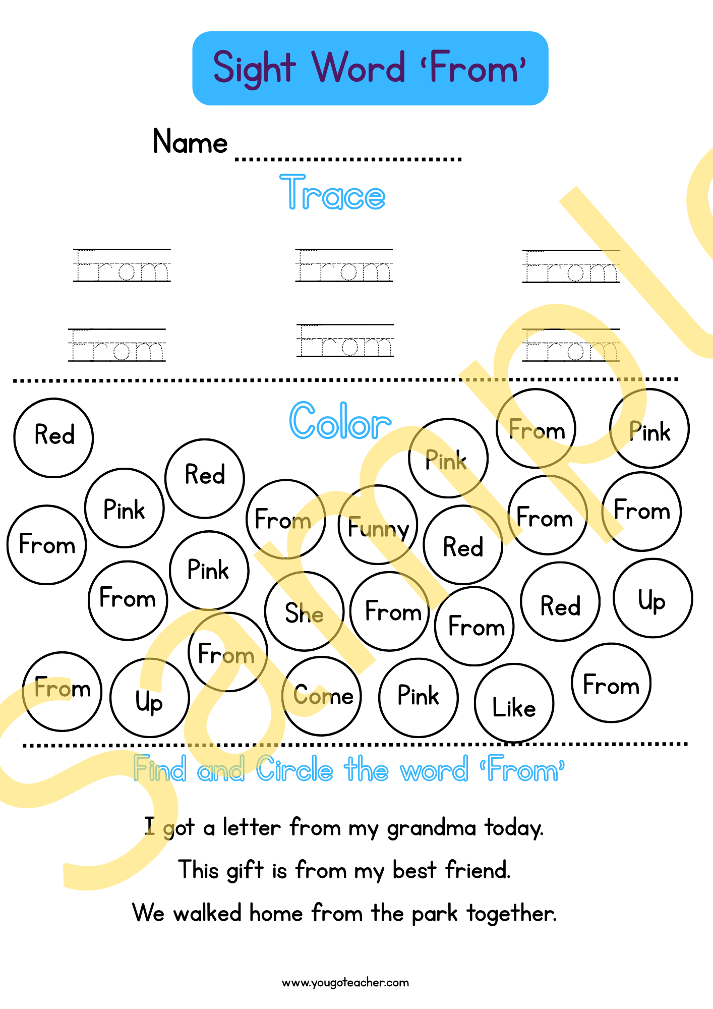 Phonics Worksheets: Kindergarten Sight Word Practice – 44 Printable Worksheets