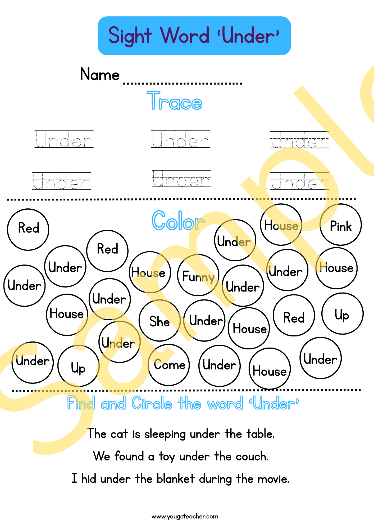 Phonics Worksheets: Kindergarten Sight Word Practice – 44 Printable Worksheets