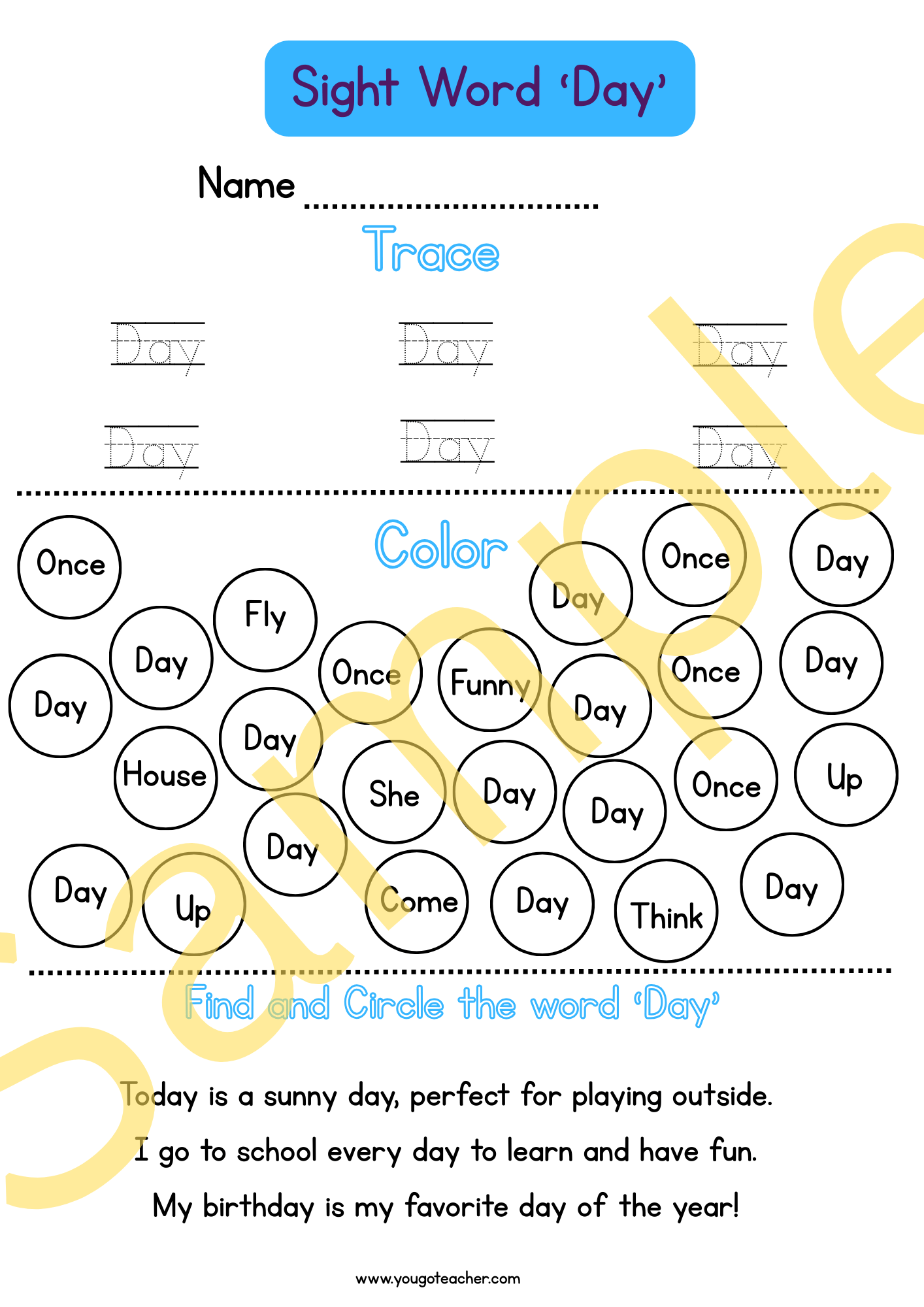 Phonics Worksheets: Kindergarten Sight Word Practice – 44 Printable Worksheets