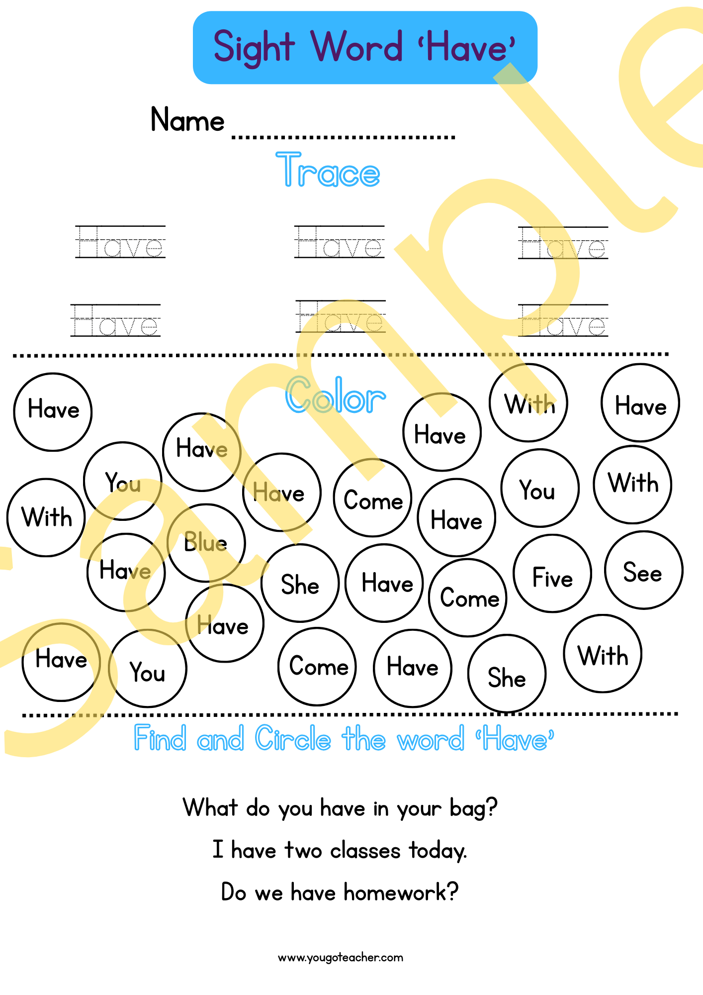 Phonics Worksheets: Kindergarten Sight Word Practice – 44 Printable Worksheets