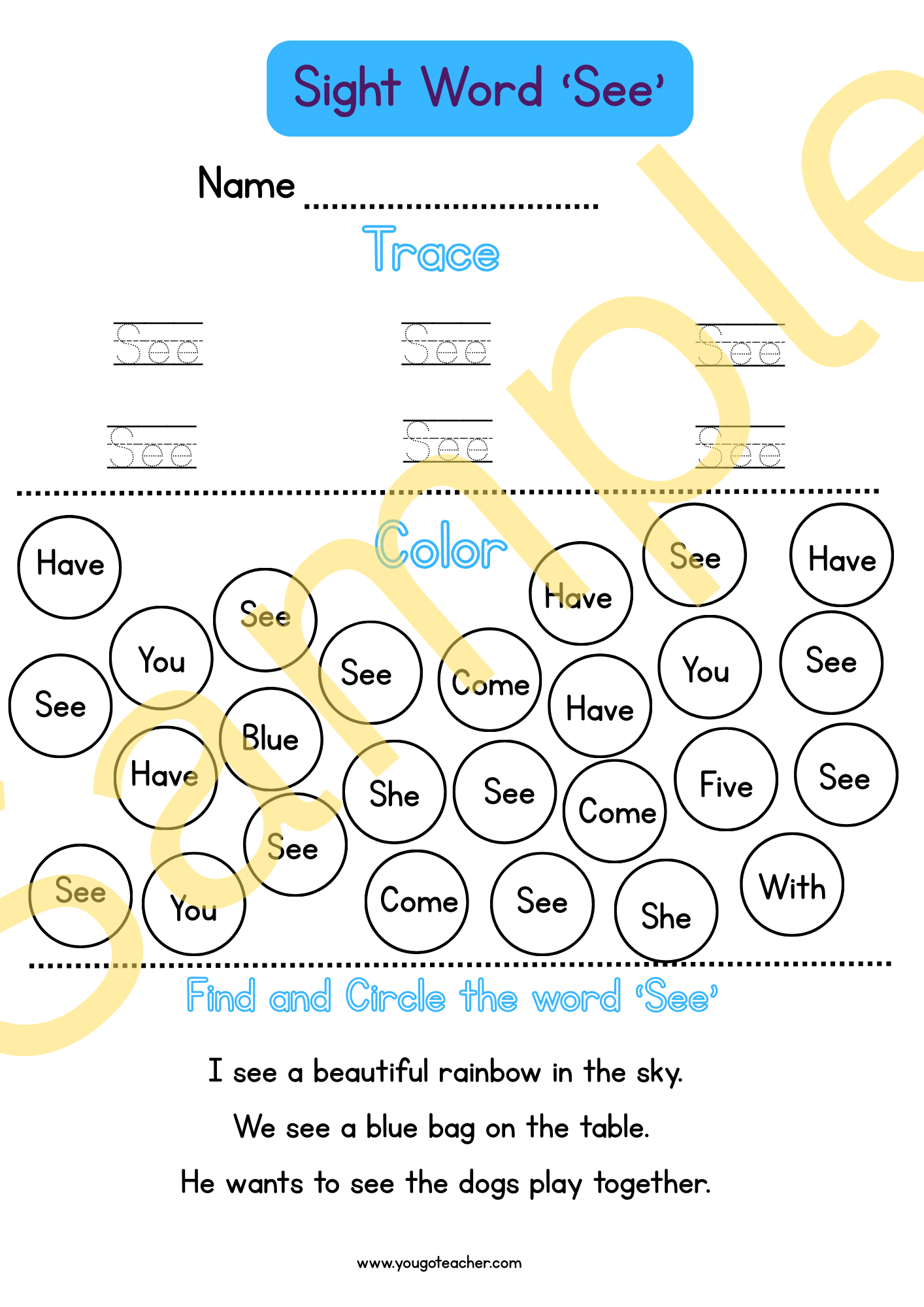 Phonics Worksheets: Kindergarten Sight Word Practice – 44 Printable Worksheets
