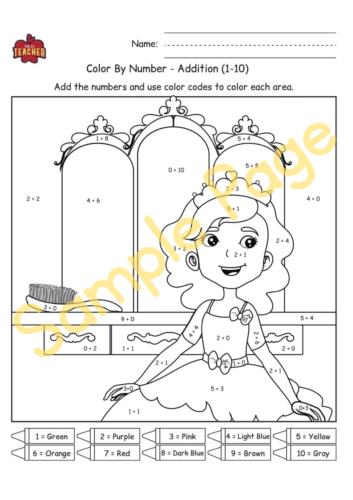 Math| Color by Number-Princesses Addition Resource [6 pages] Answer Sheet Included