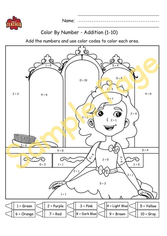 Math| Color by Number-Princesses Addition Resource [6 pages] Answer Sheet Included