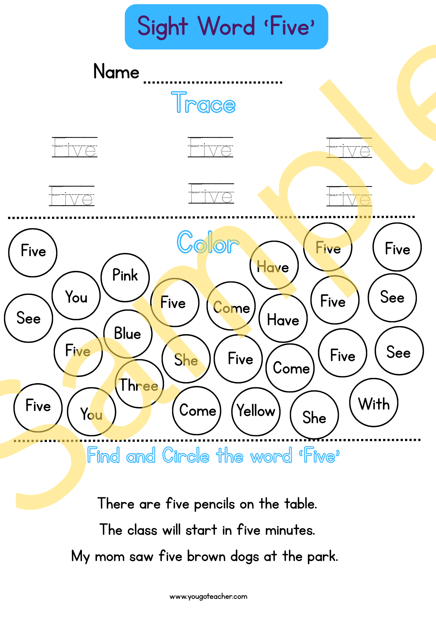 Phonics Worksheets: Kindergarten Sight Word Practice – 44 Printable Worksheets