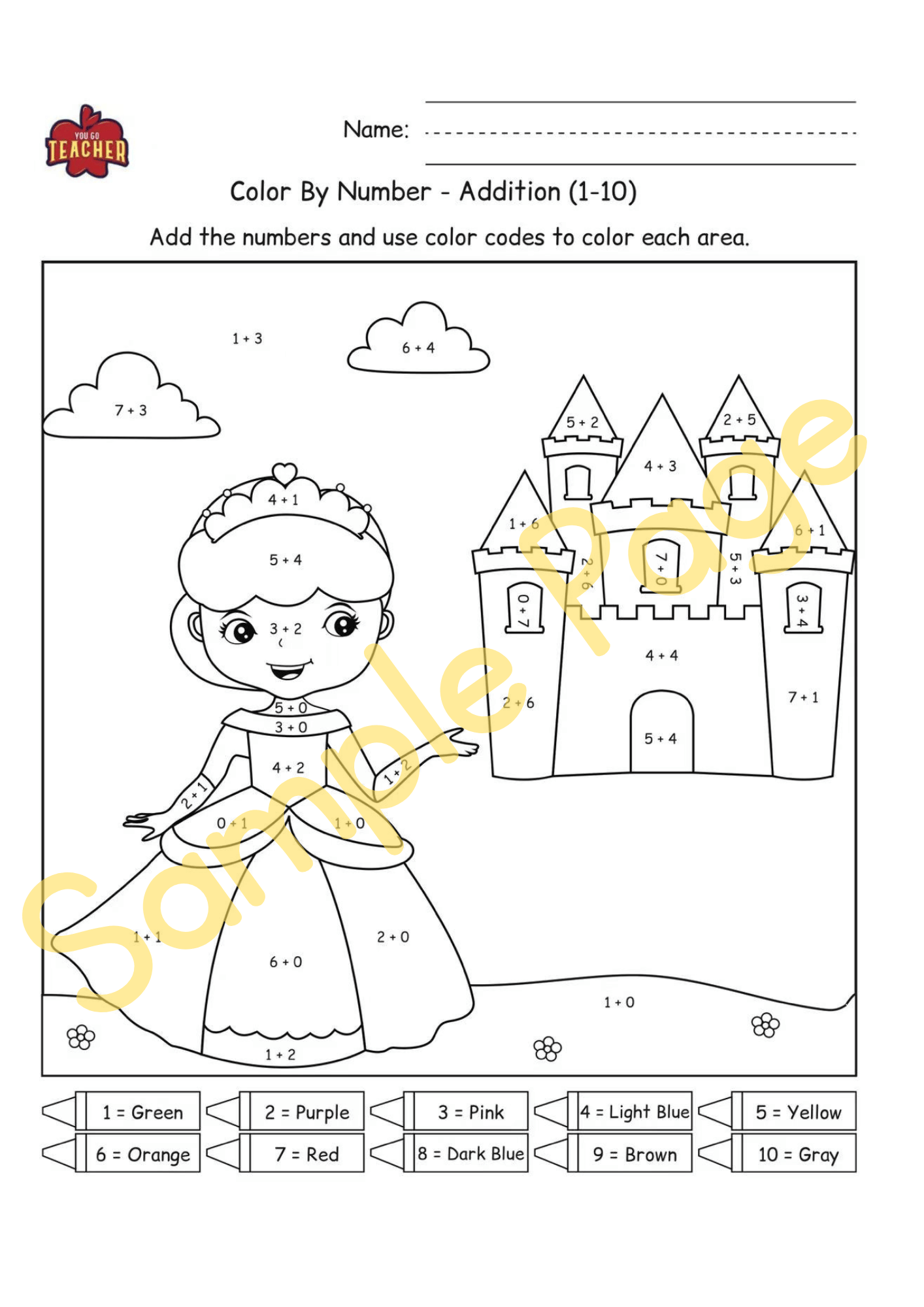 Math| Color by Number-Princesses Addition Resource [6 pages] Answer Sheet Included
