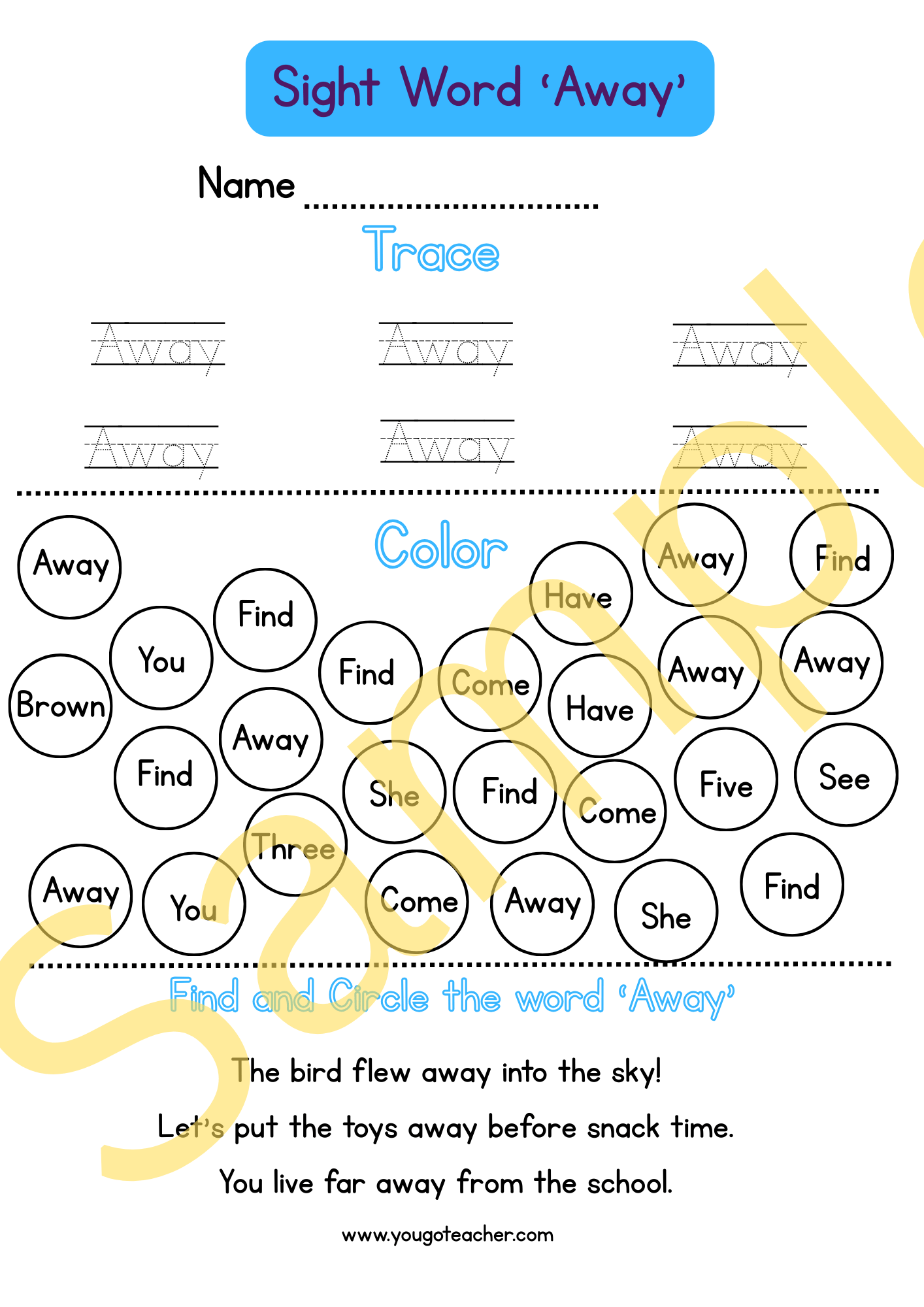 Phonics Worksheets: Kindergarten Sight Word Practice – 44 Printable Worksheets